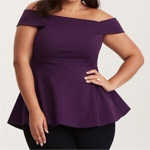 NWT Torrid peplum grape purple off shoulder top